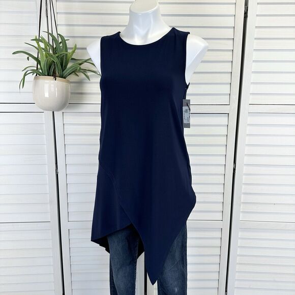 New Last Tango Sleeveless Pointed Hem Tunic Top Navy‎ Blue Asymmetric Hem Size S - Picture 1 of 9